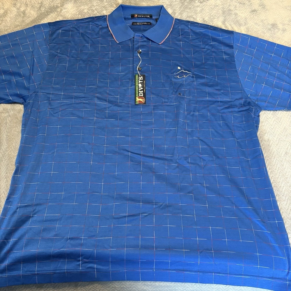 Divots Golf Polo Men's Blue XL 100% Pima Cotton Logo New